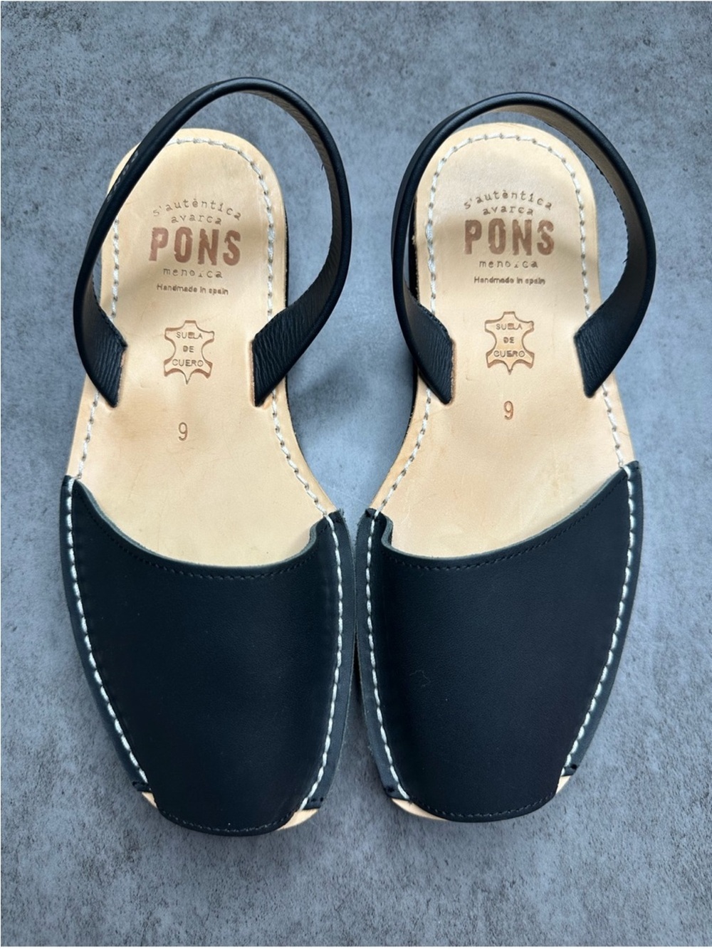 PONS Black Leather Women's Avarca Sandals